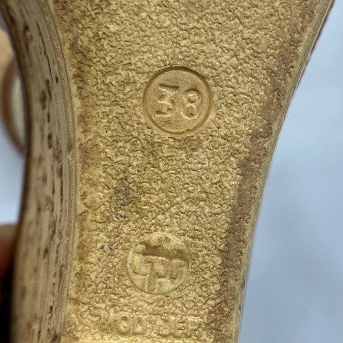 SOTTO SOPRA Sandal Platform Wedges Cork Leather Floral Nude Beige Size 7.5 - Picture 7 of 9