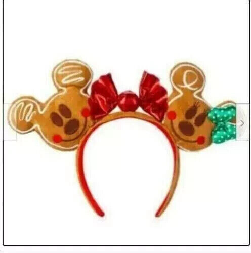 Disney Parks 2021 Minnie Mickey Gingerbread Christmas Ears Headband NEW - Picture 1 of 3