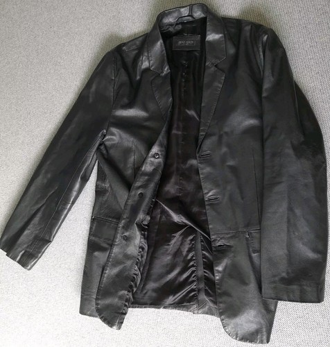 Balmain Vintage Medium Mens Black Leather Jacket Single Breasted Used Jacket - Picture 8 of 9