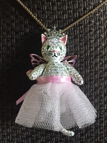 Betsey Johnson Cat Fairy Princess Pendant Moveable Tail & Legs Slider Necklace - Picture 3 of 14