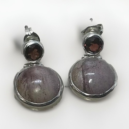 JANICE GIRARDI JGD Garnet & Mauve Jasper 925 Ster Articulated Post Earrings 5.9g - Picture 2 of 6