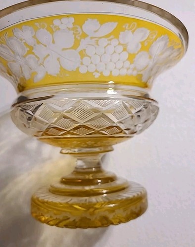 Bohemian Amber to Clear Cut Glass Etched Short Pedestal Candy Dish etc . - Picture 6 of 6