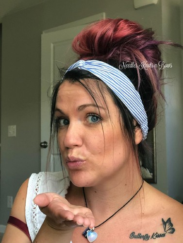 Womens Elastic Pink or Blue Striped Twisted Turban Headband, Yoga, Boho Headband - Picture 10 of 15