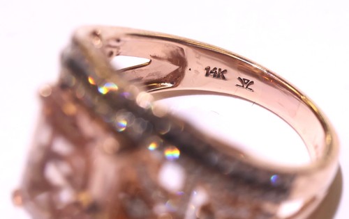Levian 14k Rose Gold Morganite Womens 1.52ct Diamond Cluster Ring 9.1g Ladies - Picture 4 of 7
