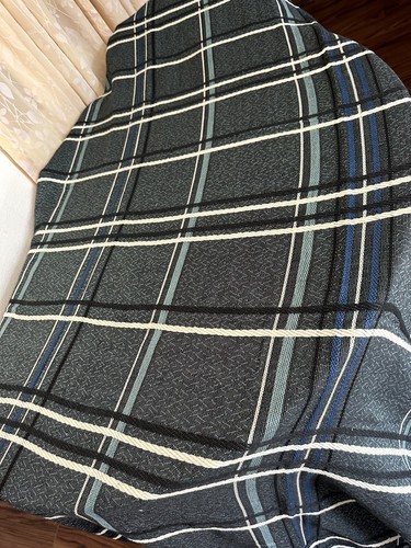 Antique VTG Bedspread Linen Blue White Black Striped Design Embroider Blanket #1 - Picture 2 of 24