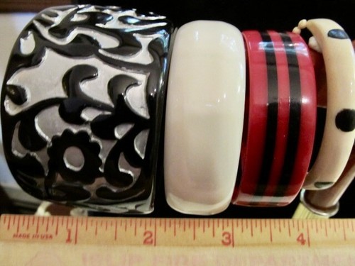 Vintage to Now Old Plastic Rhinestone Moonglow Metal Snake Wrap Bangle Bracelets - Picture 2 of 6