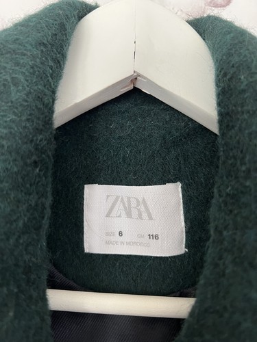 zara girls wool blend pea coat size 6 years hunter green two button closure - Picture 3 of 7
