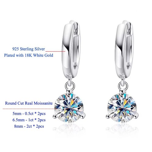 1-4CTW D VVS1 Real Moissanite Hoop Drop Earrings for Women 925 Sterling Silver - Picture 9 of 15