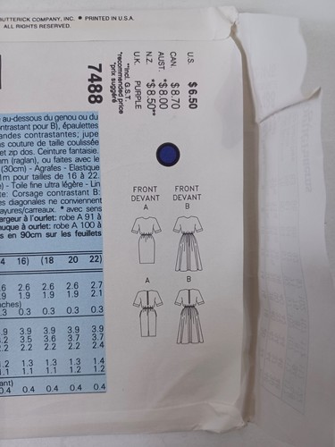 Vogue 7488 Misses Petite Dress Very Easy Sewing Pattern Size 12 14 16 Uncut - Picture 3 of 4