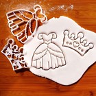 Set of 2 Princess Dress & Crown cookie cutters - prom tiara fairy tale royal