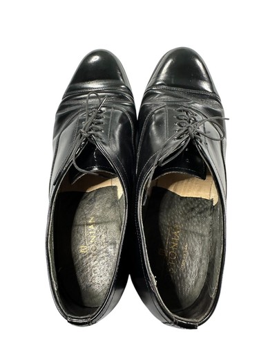 Scarpe eleganti Bostonian vintage taglia 10 M da uomo in pelle nera punta a cappuccio USA - Foto 9 di 10