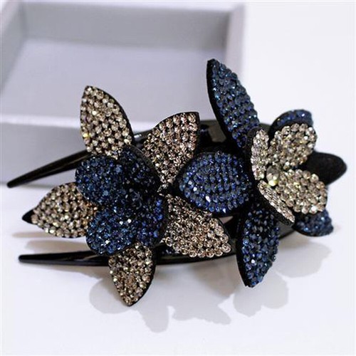 Rhinestone Double Flower Hair Clip Hair Dovetail Clip Hairpin Hair Accessory UK - Picture 11 of 21