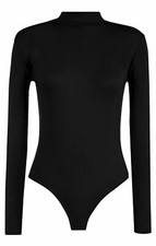 NEW WOMENS LADIES LONG SLEEVE PLAIN HIGH TURTLE NECK BODYSUIT LEOTARD  TOP 