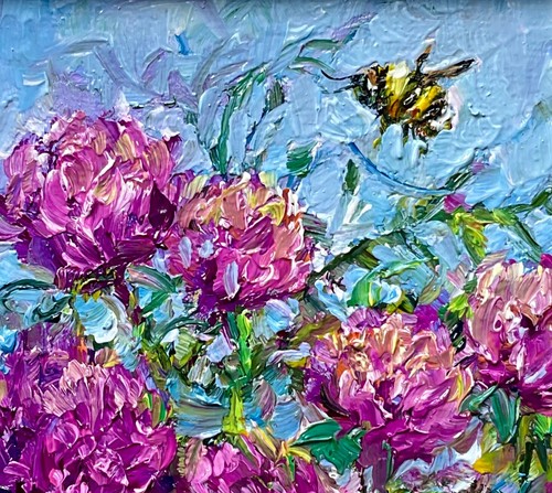 Klee Honigbiene Original Ölgemälde Wiese Blumen Kunst 4x4inch - Bild 7 von 10