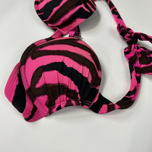 Victorias Secret Bombshell Bikini-Top 34B fügt 2 Tassen rosa schwarz HH9 Neckholder 1971 hinzu - Bild 2 von 12