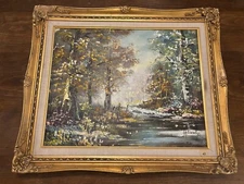 Vintage H. TIROLF Indian Summer Oil Painting Forrest Meadow Creek Original