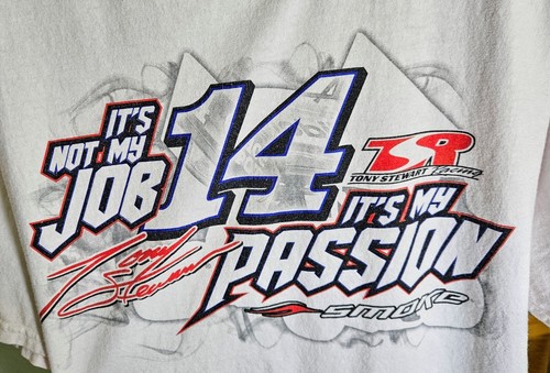 Vintage Gildan Tony Stewart #14 NASCAR Series Racing Smoke Mobil Cars Size XL - Picture 5 of 20