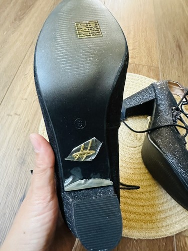 Lulu Hun Black Lace Up Sparkle Iridescent Block Shoes UK 6.5 US 8.5 - Picture 6 of 9
