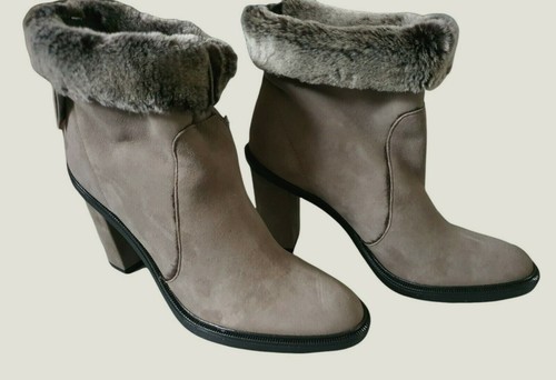 ZARA Gris Cuero Real Botas Tacón Bloque Botines Forrados de Piel Zapatos UK 8 EU 41 - Imagen 3 de 9