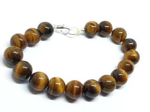 Pulsera ojo de tigre 10 mm broche de piedras preciosas reales naturales 8"" p... - Imagen 8 de 12