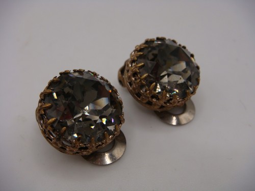 VINTAGE GRAY RHINESTONE CLIP ON EARRINGS MADE IN AUSTRIA ESTATE - Picture 14 of 15