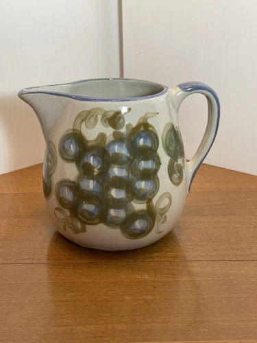 John B Taylor Pottery Creamer Small Pitcher Vintage Blue Grape Pattern Succulent