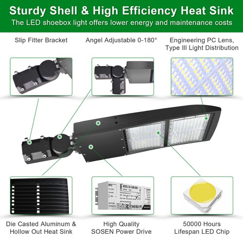 150W LED Shoebox Parking Lot light Fixture 5700K Replace 500W MH Area Road light - Picture 4 of 8