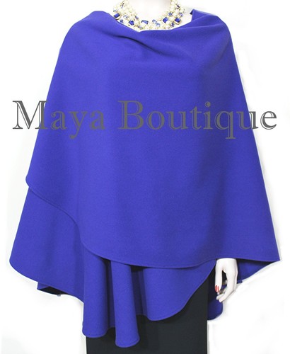 Cashmere Wool Cape Ruana Wrap Coat Blue Iris Maya Matazaro Made in USA - Picture 10 of 12