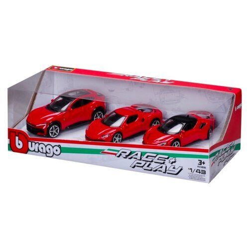 Bburago Set auto modelli Race & Play scala 1:43 3 pz FERRARI 18 36102 - Foto 1 di 1