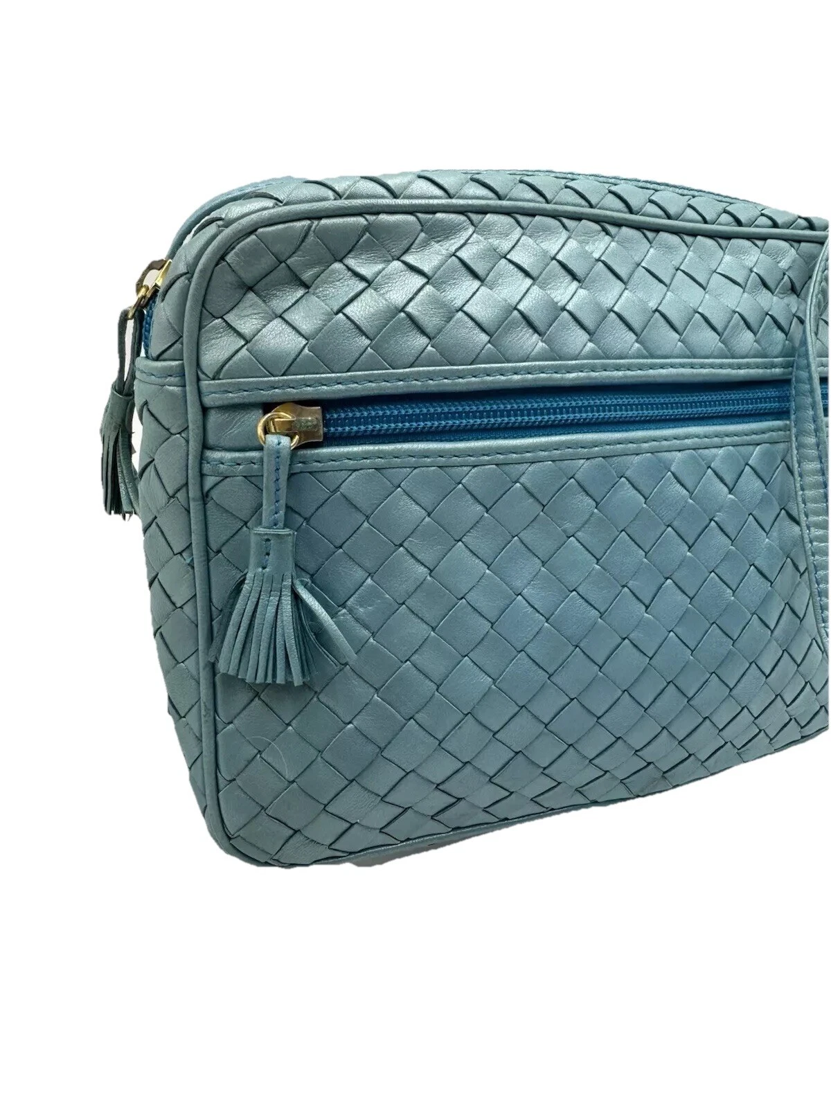 BOTTEGA VENETA Borsa a tracolla Bottega Venata Nodini pelle intrecciata blu metallizzato originale