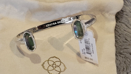 Kendra Scott Elton Rhodium Black Mother Of Pearl MOP Bracelet NWT $65 Dust Bag - Picture 2 of 4