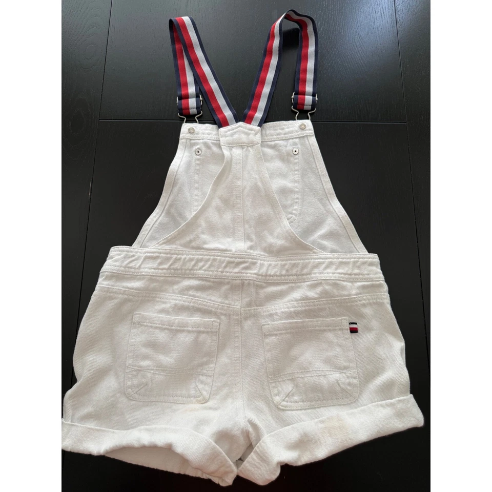 Tommy Hilfiger Niños Denim Mono Corto Niñas 8/10 Blanco Heritage 90s Streetwear Foto 2 de 4