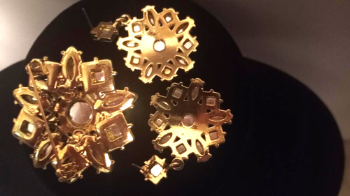 Vintage Clear Faux Rhinestone Brooch And Earrings - Bild 5 von 17