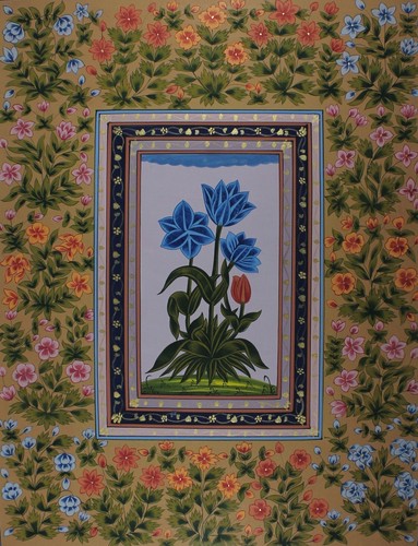 Miniatura Quadro Carta Mughal Arte Floreale Fiore Fatto a Mano Acquerello Originale A - Foto 13 di 20
