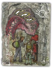 Original HAPPY GRAVE 2013 art macabre Painting surreal : "COME IN KIDDIES"