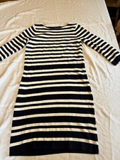 CREW CLOTHING Navy & White Stripe Wool Mix Knit Tunic Shift Dress Long Sleeve 10