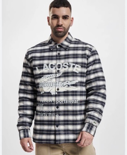 Lacoste Branded Logo Check Print Overshirt Blue White CH0451 Size 2XL Men’s - Picture 4 of 9