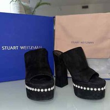 Stuart Weitzman Women Black Skyhigh Suede Pearly Platform