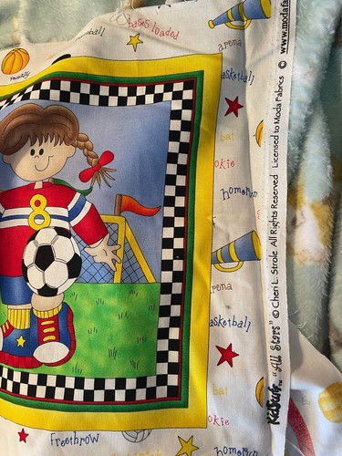 MODA All Star Sports Balls 100% cotton fabric Panels 23” Long Kidstuff Moda - Picture 5 of 10