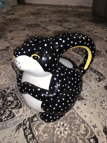 Vintage Painted Ceramic Folk Art Farm Rabbit Watering Can Department 56 - Picture 3 of 4