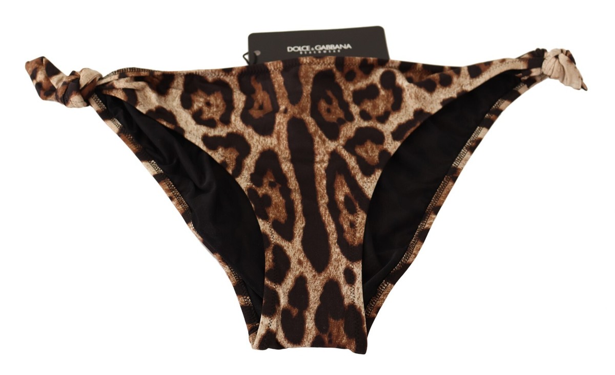DOLCE & GABBANA Swimwear Bikini Bottom Brown Leopard Print