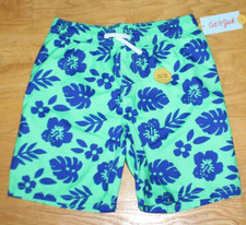 NWT NEW Boy Size L 10/12  Cat  Jack Green palm tropical Swim Shorts