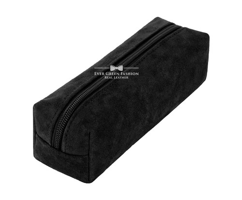 Bolsa de cuero de gamuza real con cremallera estuche para lápices gafas bolsa de maquillaje cosmético - Imagen 4 de 26