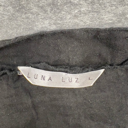 Luna Luz Top Womens Large Black Relaxed 100% Linen Cap Sleeve Lightweight Blouse - Picture 6 of 16
