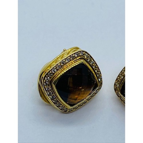 David Yurman Albion Earrings 18KT Yellow Gold 750 Citrine & Diamonds Omega Backs - Picture 5 of 15