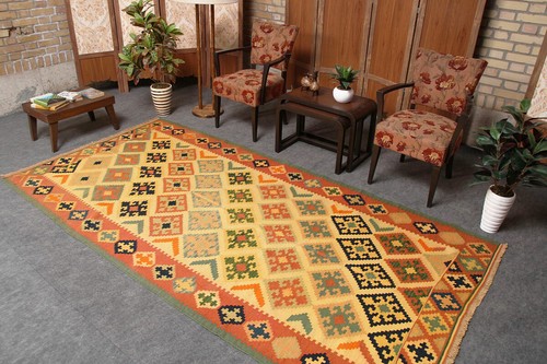 Kilim Area Rugs, 3x9 Rug, Turkish Vintage Wool Hand Knotted Rug 3'6" x 9' - Picture 4 of 10