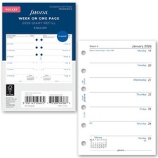 2026 Filofax Pocket Size Refill 26-68226, Week on One Page, 81mm x 120mm