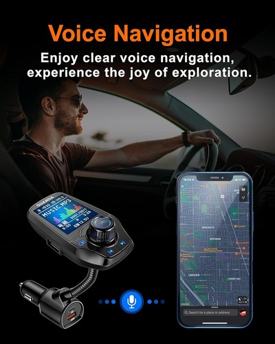 Upgraded Bluetooth FM Transmitter for Car, Wireless Radio Adapter Kit W 1.8" ... - Picture 7 of 9