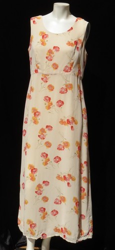 EDDIE BAUER US Women’s sz M 8 Peach Floral Print Rayon Midi Tea Dress Sleeveless - Picture 6 of 7