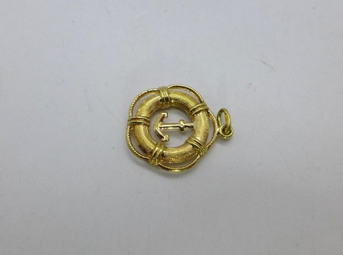 Lifesaver Life Ring Buoy with Anchor Pendant Charm 14kt Yellow Gold - Imagen 2 de 5